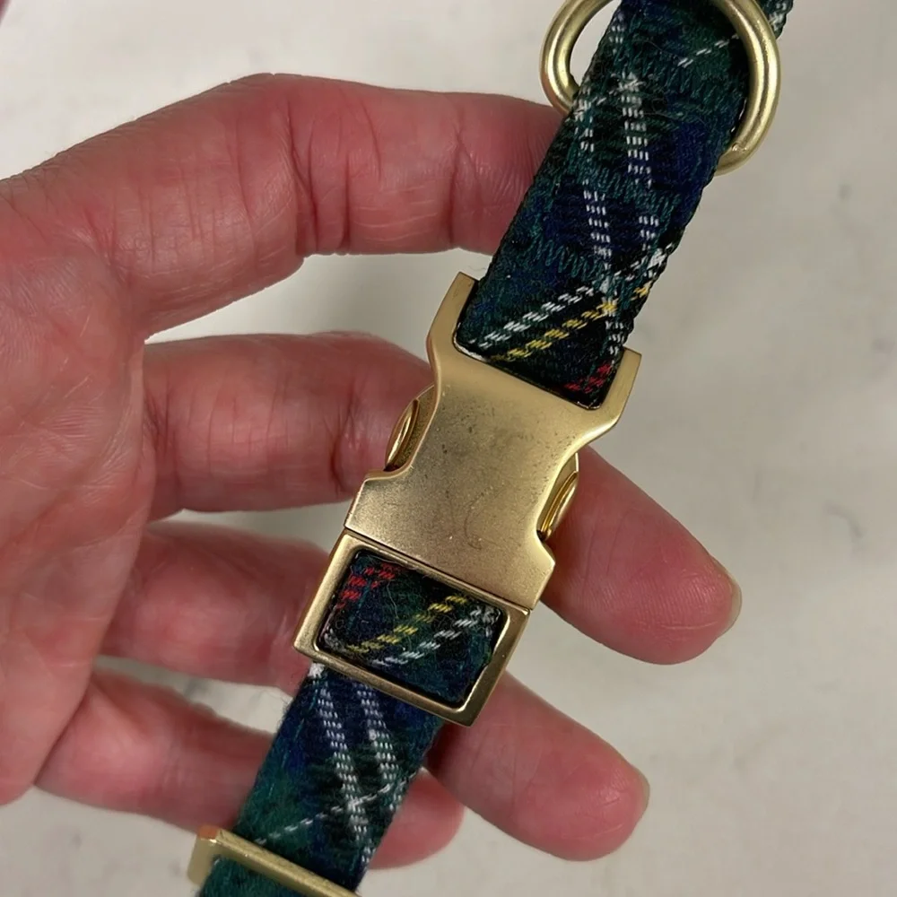 Holly Jolly Green Plaid Flannel Dog Collar Gold-tone Hardware Small-Medium X-MAS